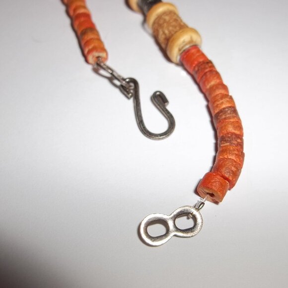 Vintage Necklace Orange Brown Silver Choker Unisex Beaded Fashion Jewelry D221 - Picture 4 of 6